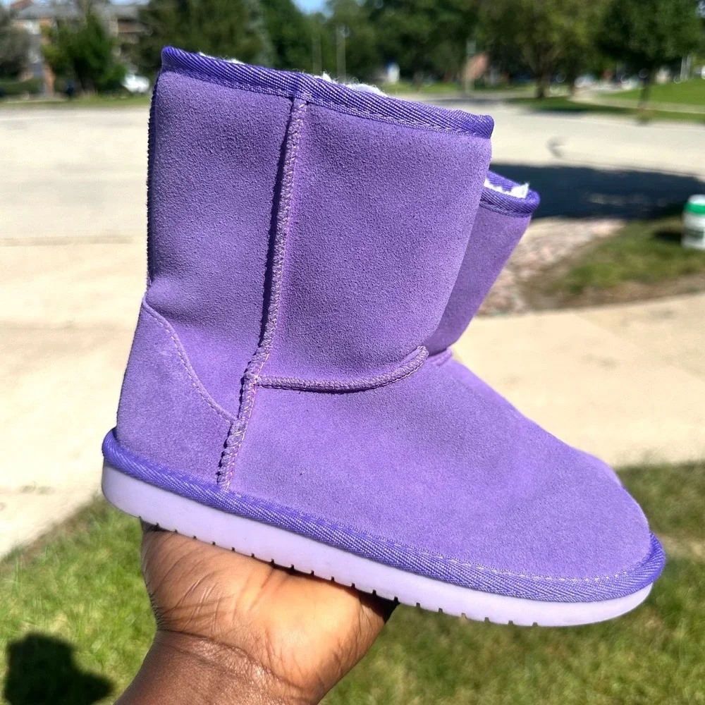 Koolaburra by UGG Victoria Purple Suede Faux Fur Lined Boots Big Kids Size 1